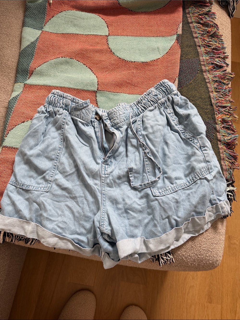Denim&Co Light Blue Elastic Waist Shorts